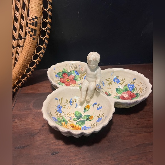 Victorian Antique Angelic Child Baby Floral Candy Dish Center Piece Vanity Plate - Picture 6 of 14